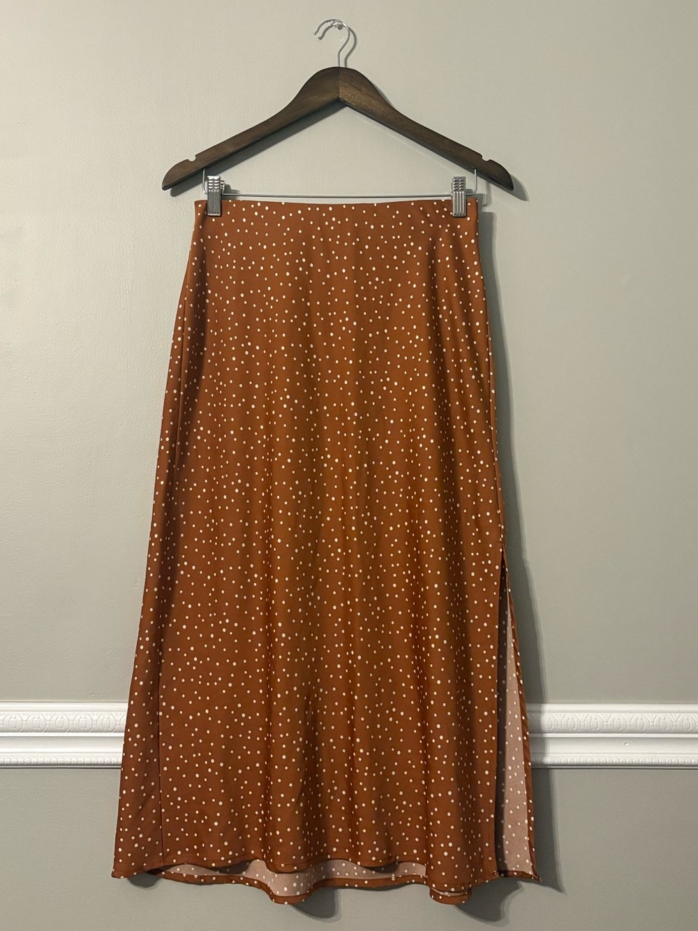 Target Brown Polka Dot Midi Skirt Slit High Rise Size M - Picture 2 of 10